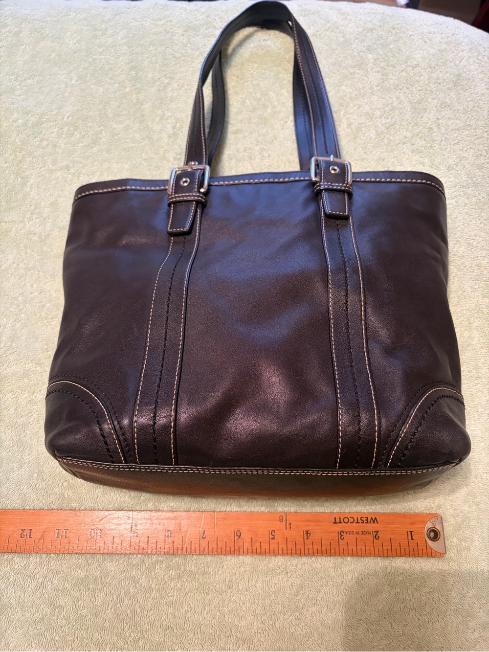 Coach Black Leather Shoulder Tote with Buckle Straps - Picture 10 of 15